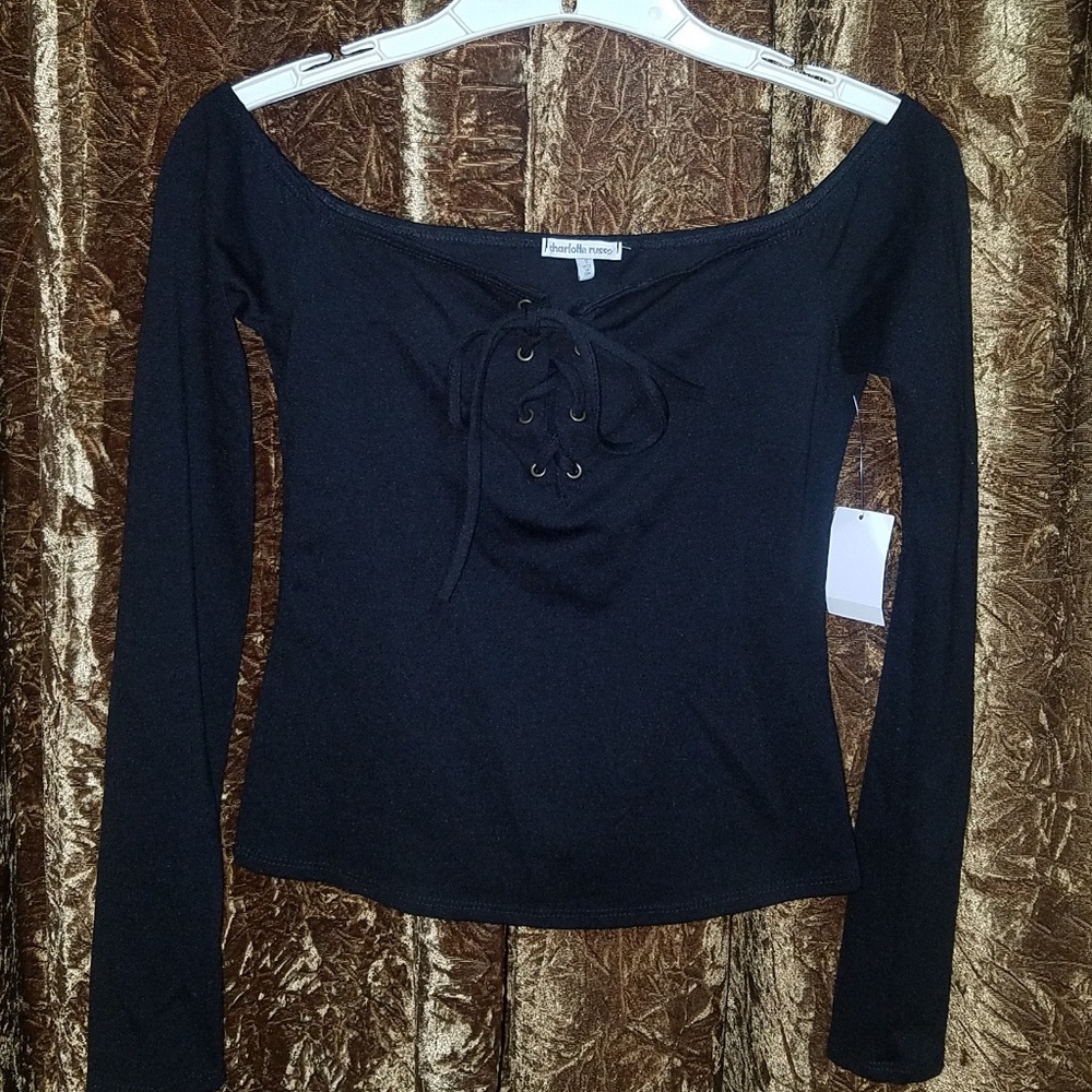 NWT Black Lace Up Crop Top Small Goth Witchy Small